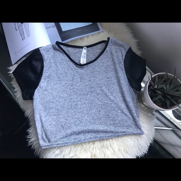Faux Leather Sleeved Crop Top - Picture 1 of 3